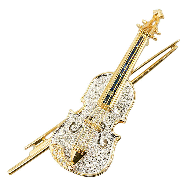 18k Gold Diamond Violin Brooch
