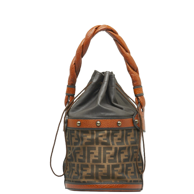 Fendi Zucca Canvas & Leather Palazzo Bucket Bag Canvas Handbag 8BR554 in Good condition