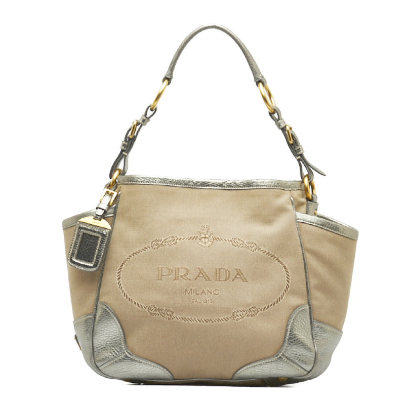 Prada Canapa Logo Shoulder Bag Canvas Shoulder Bag in Good condition