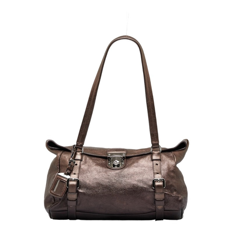 Prada Vitello Lux Foldover Handbag Leather Handbag BR3901 in Good condition