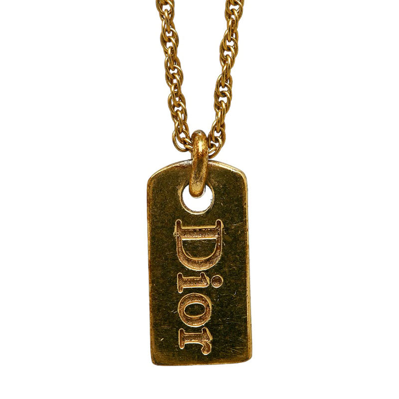 Dior Vintage Logo Plate Necklace in Gold Plating for Ladies (Pre-owned)