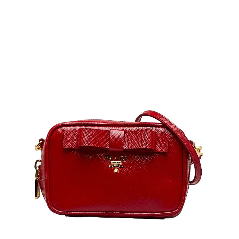 Prada Saffiano Vernice Bow Crossbody Bag Leather Crossbody Bag 1N1674 in Excellent condition