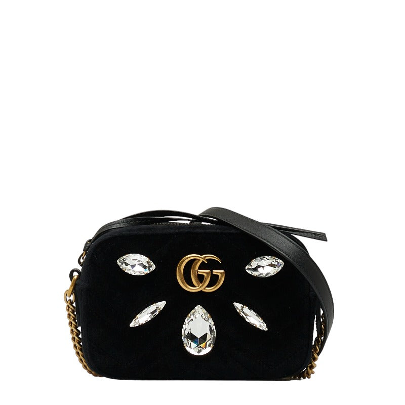 Gucci Mini Rhinestone Studded Velvet GG Marmont Crossbody Bag Canvas Crossbody Bag 448065 in Excellent condition