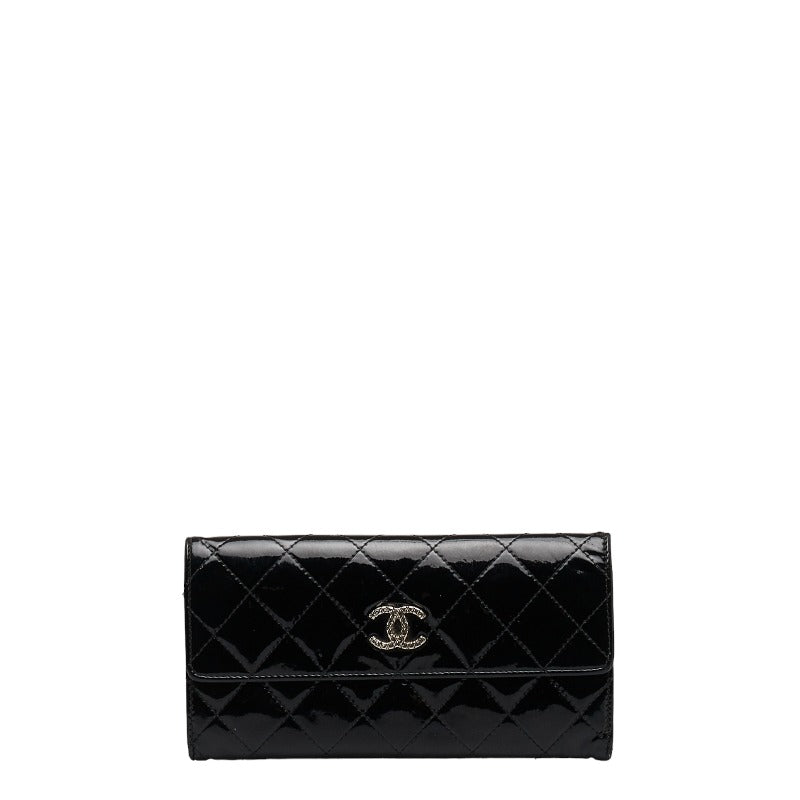 CC Quilted Patent Leather Flap Wallet
