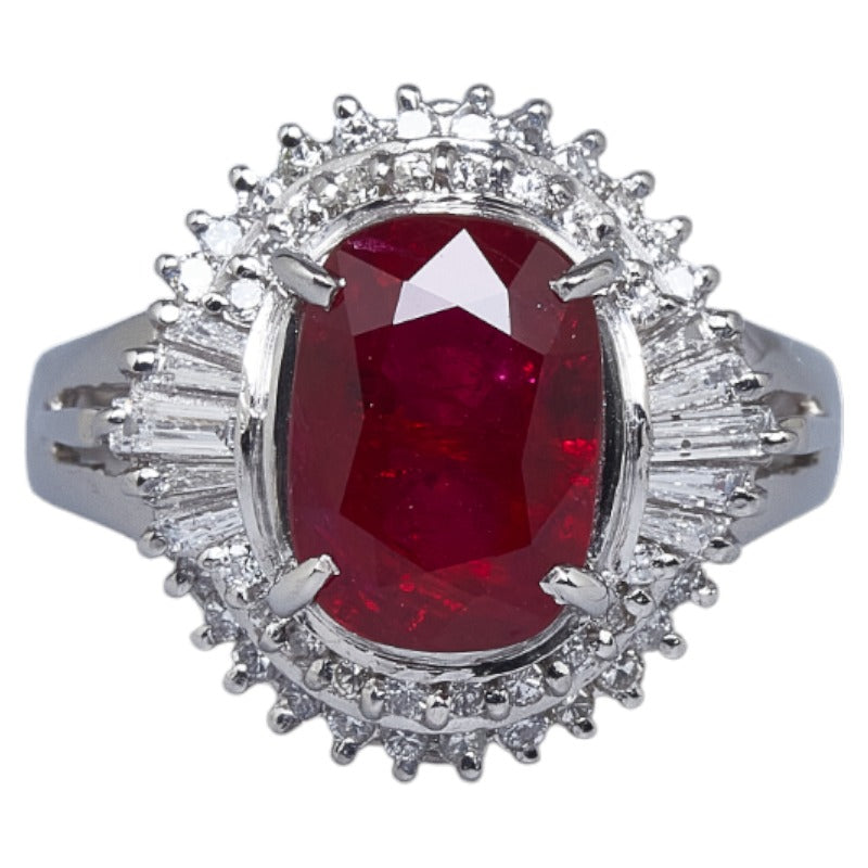 "Platinum PT900 Ruby 2.06ct & Diamond 0.46ct Ring Size 11 for Women - Preowned"