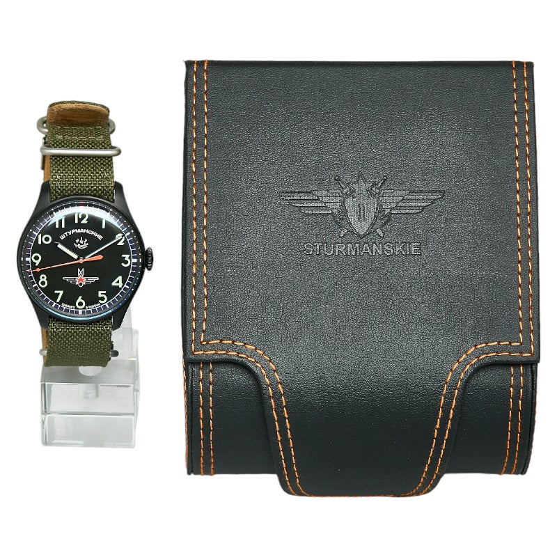 STURMANSKIE Gagarin Anniversary Model Men's Hand-Wound Watch, Black & Green, Stainless Steel, Leather, Nylon, Black Dial 2609 3714130