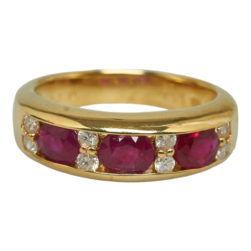 K18YG Yellow Gold 1.30ct Ruby and 0.26ct Diamond Ring for Women - Size 12 (Pre-owned)