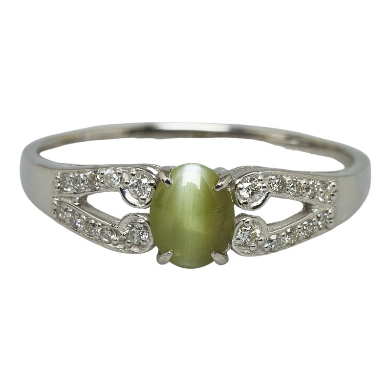 K18WG White Gold Cats Eye Chrysoberyl 0.97ct with 0.20ct Diamond Ring for Women - Size 24.5 (Pre-owned)