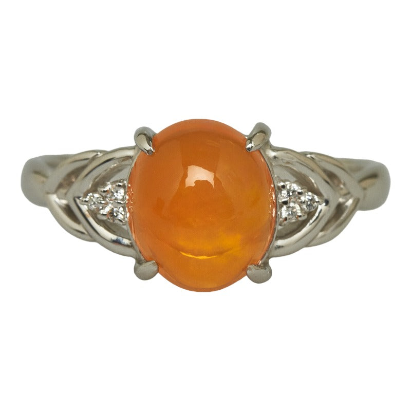 K18WG White Gold Fire Opal 3.01ct with 0.04ct Diamond Ring for Women - Size 23.5 (Pre-owned)