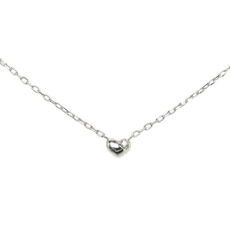 Heart Petite Necklace with 0.01ct Diamond in K18 White Gold