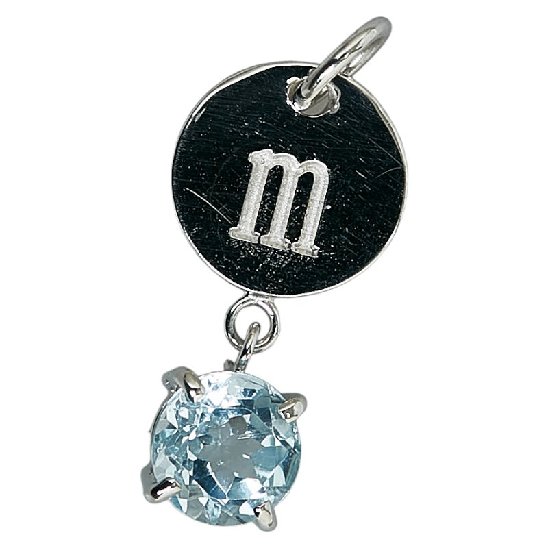 K18WG White Gold 0.98ct Aquamarine Initial Plate M Pendant for Women [Preowned]