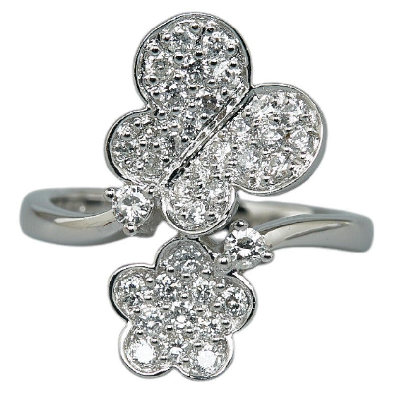 [LuxUness]  K18 White Gold Ladies' Ring with 0.53ct Diamonds in Clover and Butterfly Design, Size 9 (Pre-owned) Metal Ring in Excellent condition