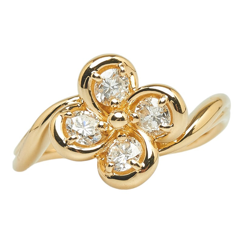[LuxUness]  Women's Yellow Gold K18YG Clover Motif Ring with 0.52ct Diamond, Size 11 [Pre-Owned] Metal Ring in Excellent condition