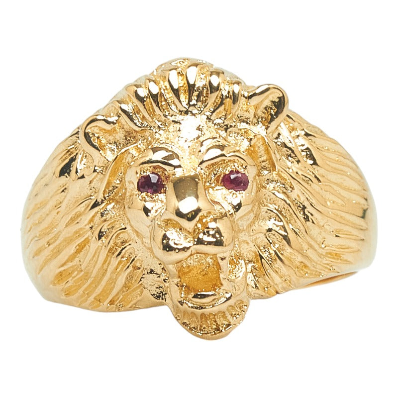 [LuxUness]  Ladies' K18YG Yellow Gold Ring with 0.03ct Ruby in Lion Design, Size 14 (Pre-owned) Metal Ring in