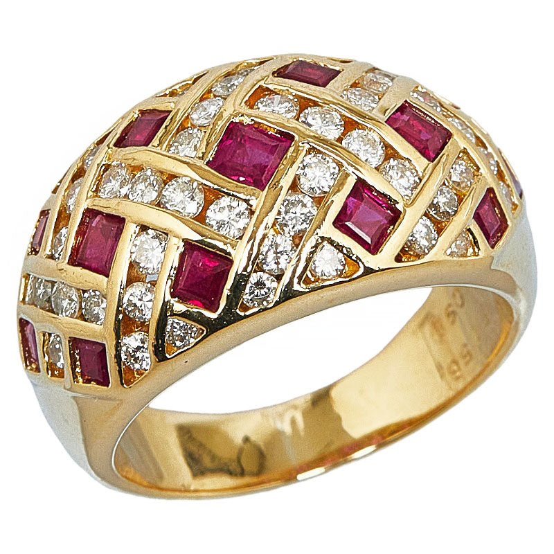 K18YG Yellow Gold Ring with 1.56ct Ruby & 0.90ct Diamond for Women, size 12.5 - Pre-loved