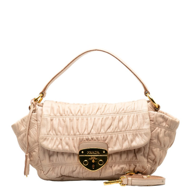 Prada Dressy Gaufre Handle Bag Leather Shoulder Bag in Good condition