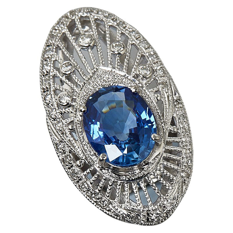 Pt900 Platinum Sapphire 3.65ct Diamond 0.34ct Women's Ring Size 11 [Used]