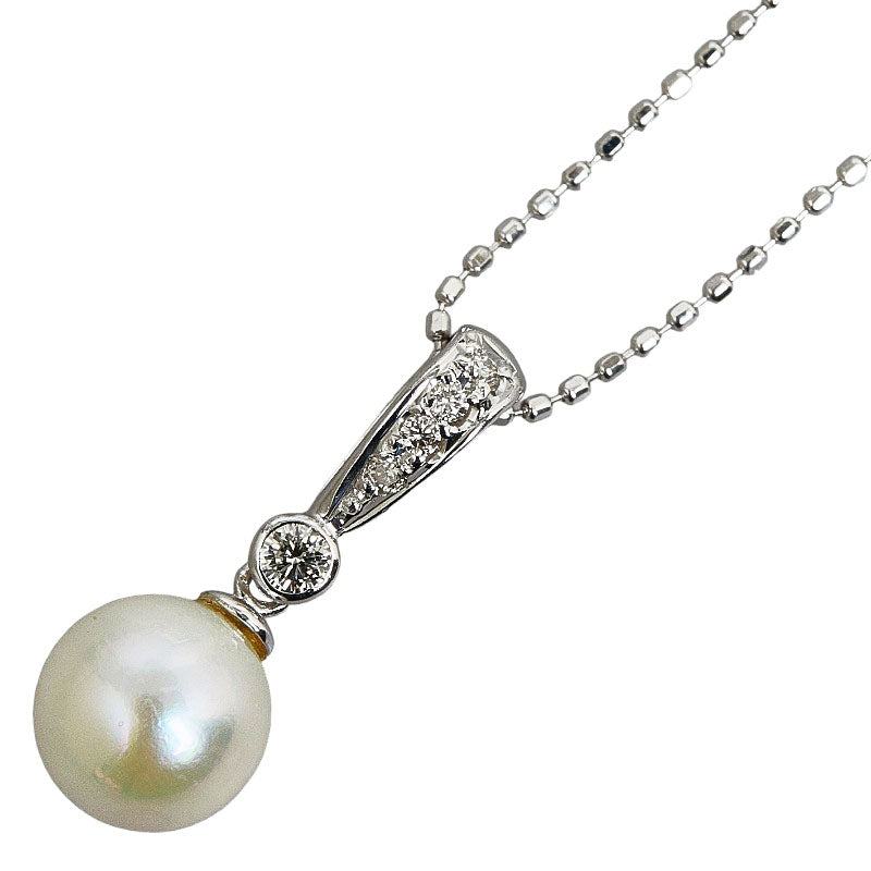 K18WG White Gold Akoya Pearl 7.3mm Diamond 0.07ct Single Stone Women's Necklace [Used]