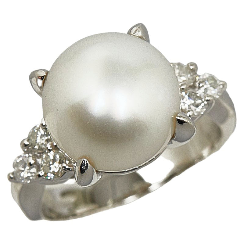 Platinum Pt900 Ring with 11.3mm White Pearl and 0.30ct Diamond for Women