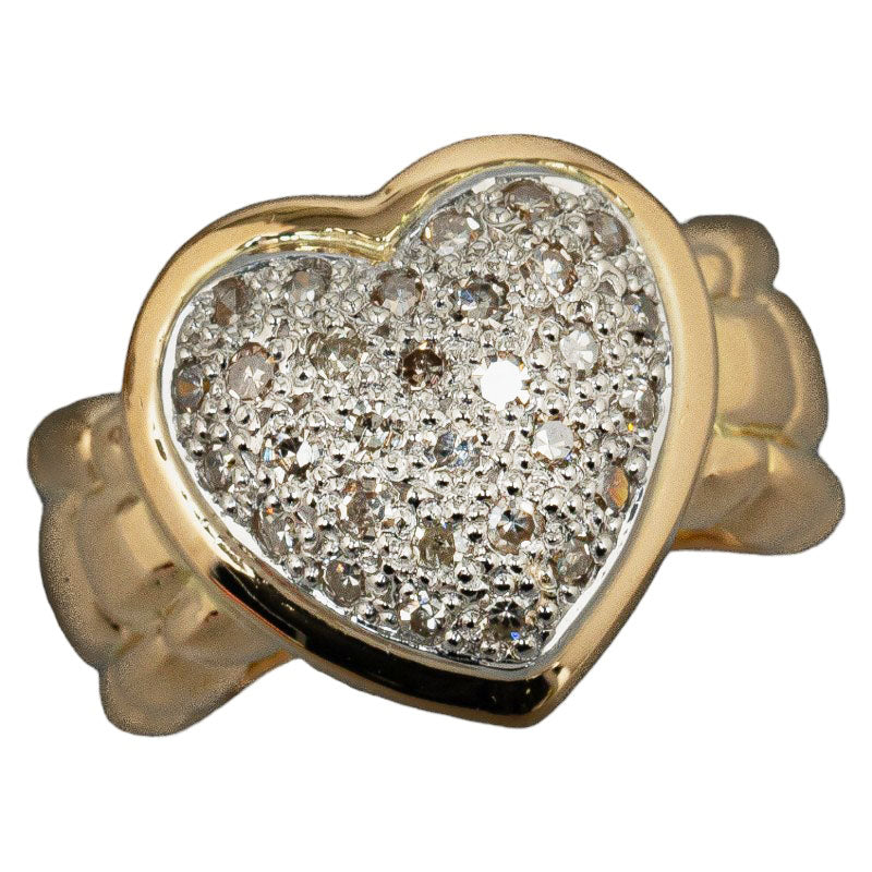 K18YG Yellow Gold and Pt900 Platinum Heart Pave Ring with 0.30ct Diamond for Women - Size 1.5 - Preowned.