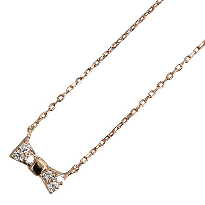 K10PG Pink Gold Diamond Ribbon Motif Necklace for Ladies