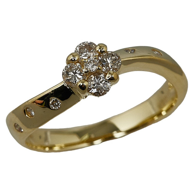 K18YG Yellow Gold 0.32ct Diamond Flower Ring for Ladies
