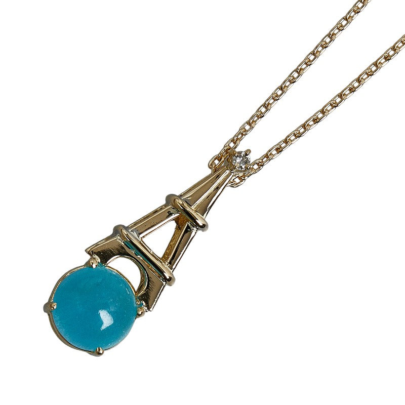 K18YG Yellow Gold Necklace with 1.79ct Apatite and 0.02ct Diamond, "Eifel Tower" Charm for Women [Pre-owned]