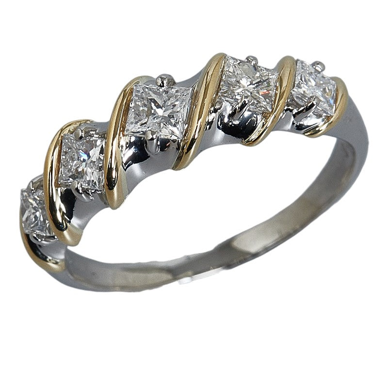 Ladies' Pre-owned Pt900 Base/K18 Combo, Diamond 1.06ct Princess Cut Ring, Size 17