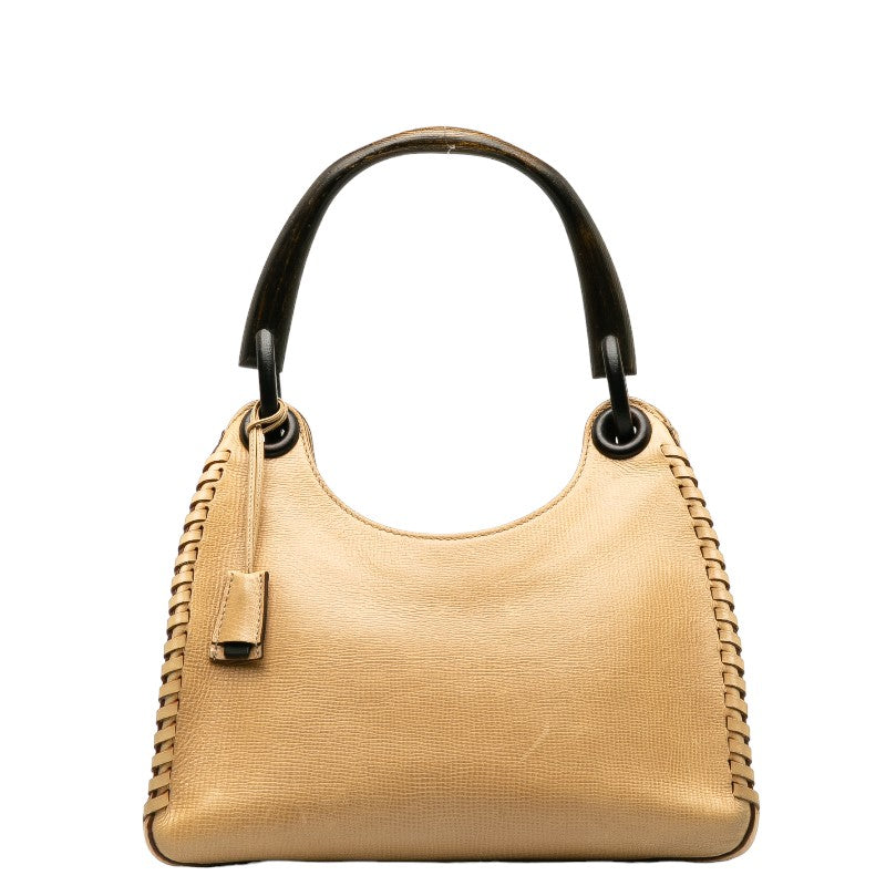 Wooden Handle Leather Shoulder Bag 106237