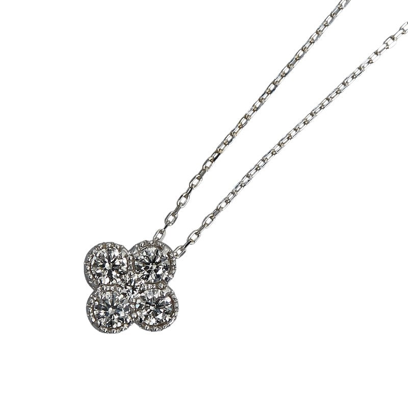 K18WG White Gold Diamond 0.25ct Clover Ladies Necklace (Used)