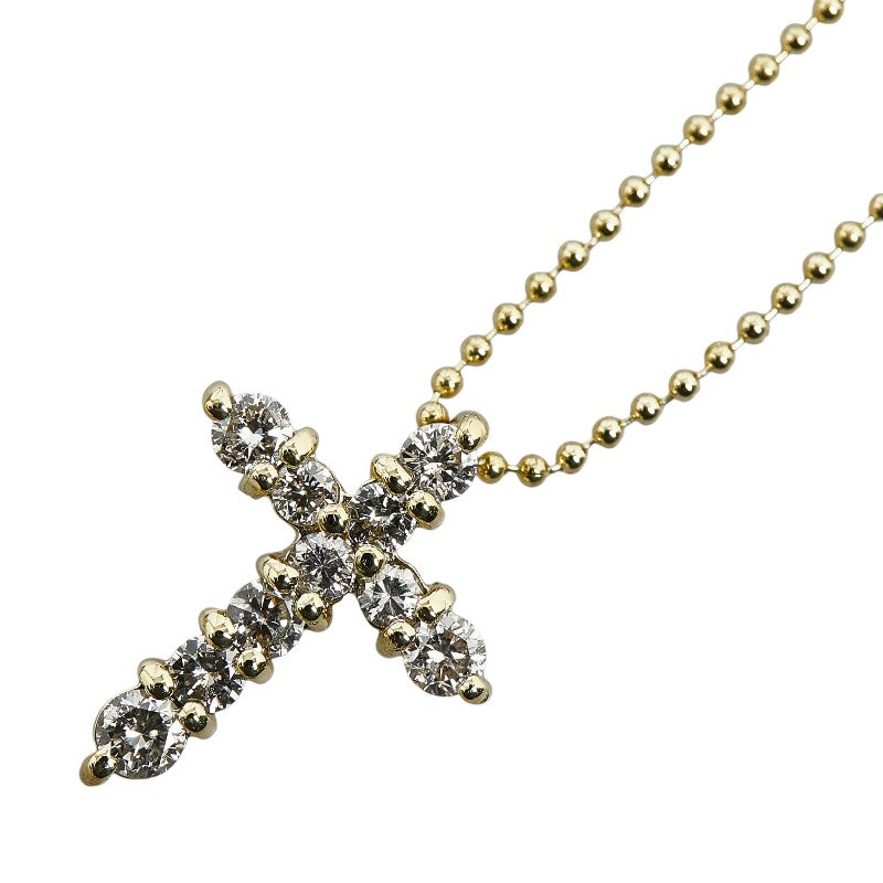 K18YG Yellow Gold Diamond 0.50ct Cross Ladies Necklace (Used)