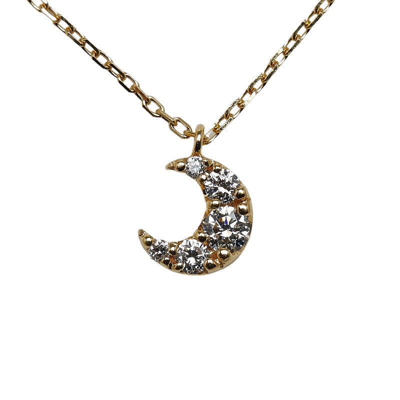 K18YG Yellow Gold Diamond 0.08ct Moon Ladies Necklace (Used)