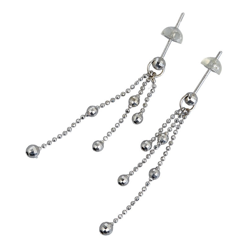 K14WG White Gold Mirrorball Chain Swing Ladies Earrings (Used)