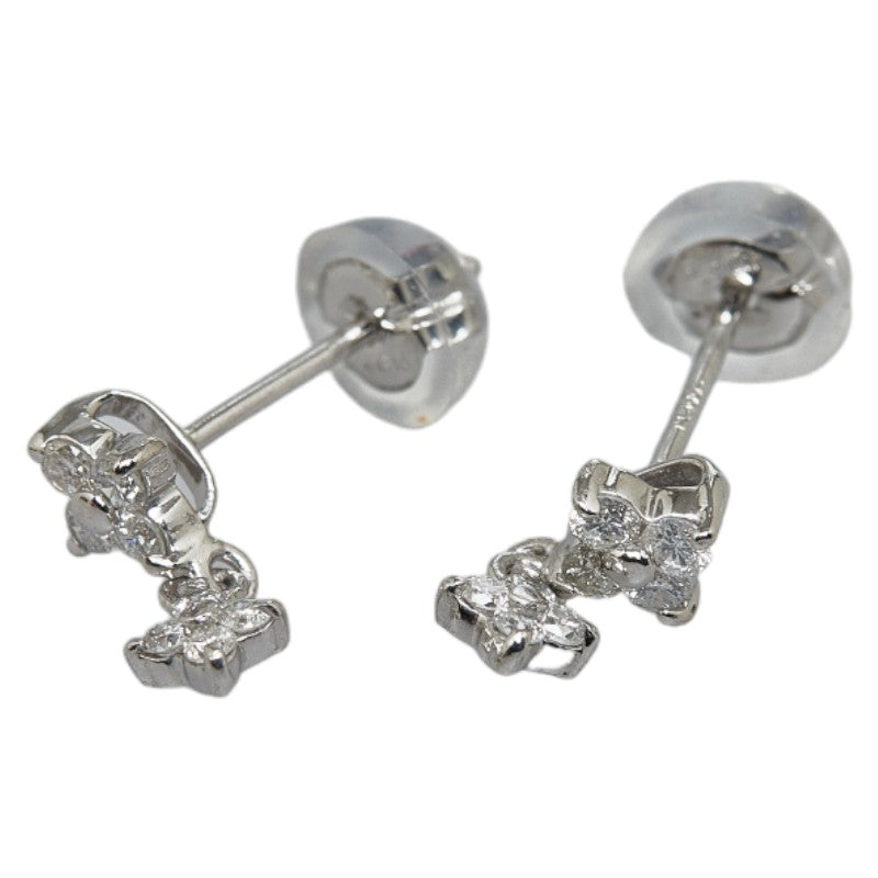 [LuxUness] Platinum Flower Diamond Stud Earrings Metal Earrings in Excellent condition