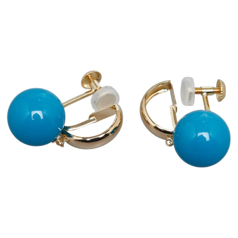 Women's K18YG Yellow Gold Earrings with 10~10.5mm Turquoise Stones (Used)
