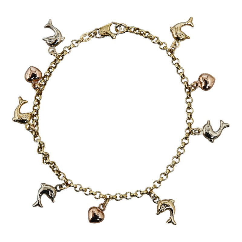 Women's Dolphin-Heart Bracelet in combination of K18YG Yellow Gold and K18WG White Gold (Used)