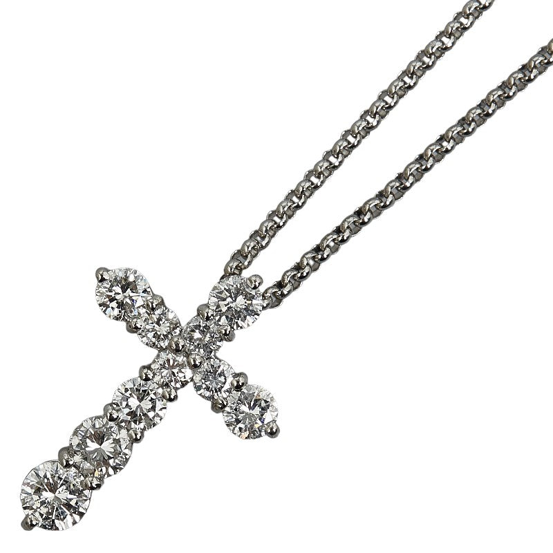 Women's Pt900 Platinum & Pt850 Platinum Cross Pendant Necklace with 1.01ct Diamonds (Used)