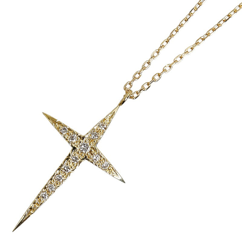 Ladies' Cross Necklace with 0.09ct Diamond in K18 Yellow Gold (Used)