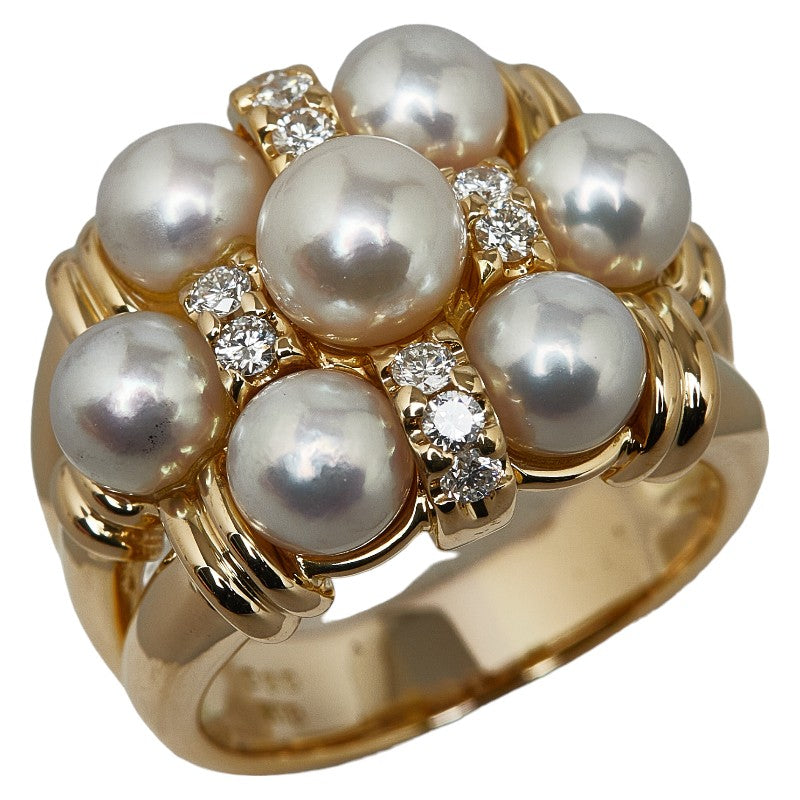 18K Yellow Gold Ring with 5.5-6.5mm Akoya Pearl & 0.30ct Diamond, Size 14