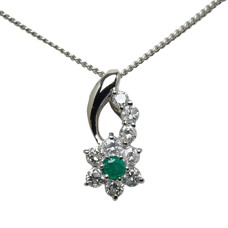Platinum Necklace with Emerald & 0.39ct Diamond Snowflake Pendant