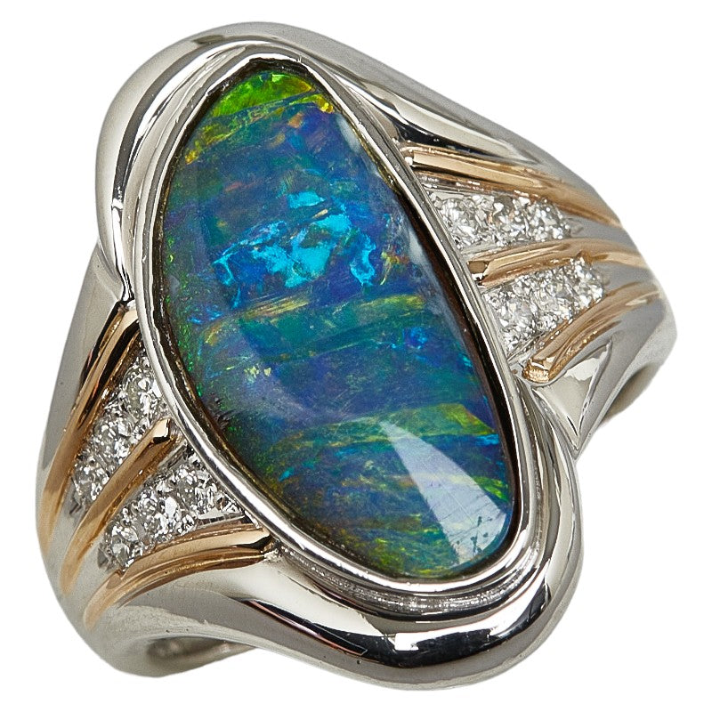 Pt900 Base/K18 Combo Boulder Opal 3.07ct Ring with 0.14ct Diamond, Ladies Size 7.5 [Preowned]