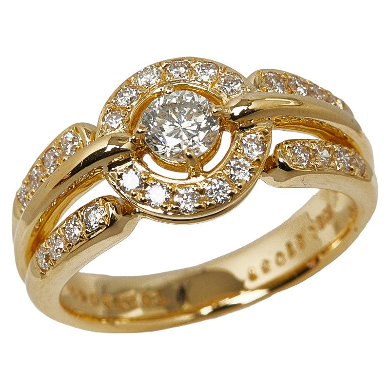 K18YG Yellow Gold Double 0.31ct Diamond Ring, Ladies Size 12 [Preowned]