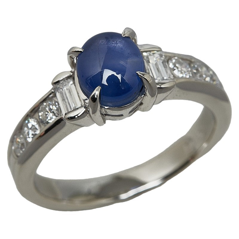 [LuxUness]  Ladies' Cabochon Blue Star Sapphire 2.00ct & Diamond 0.51ct Ring in Pt900 Platinum, Size 10.5 Metal Ring in