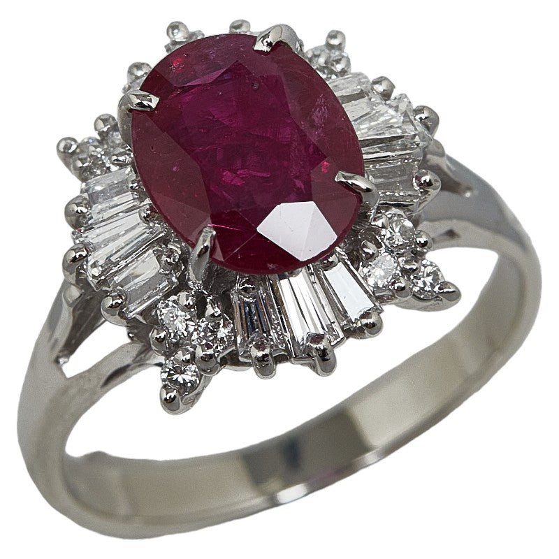 Pt900 Platinum Women's Ring Size 12 with 1.72ct Ruby and 0.52ct Diamond (Pre-owned)