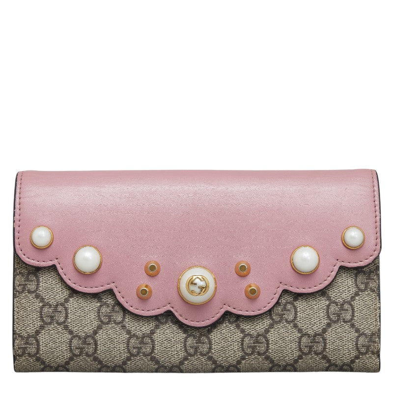 GG Canvas Peony Logo Faux Pearl Stud Continental Wallet 431474