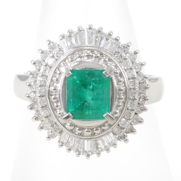 Platinum PT900 Ring with 1.00ct Emerald and 0.58ct Diamond, Women's Size 11.5【Pre-owned】