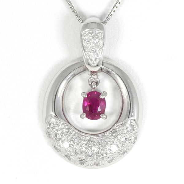Platinum PT900 and PT850 Necklace with Ruby 0.58ct and Diamond 0.43ct for Women