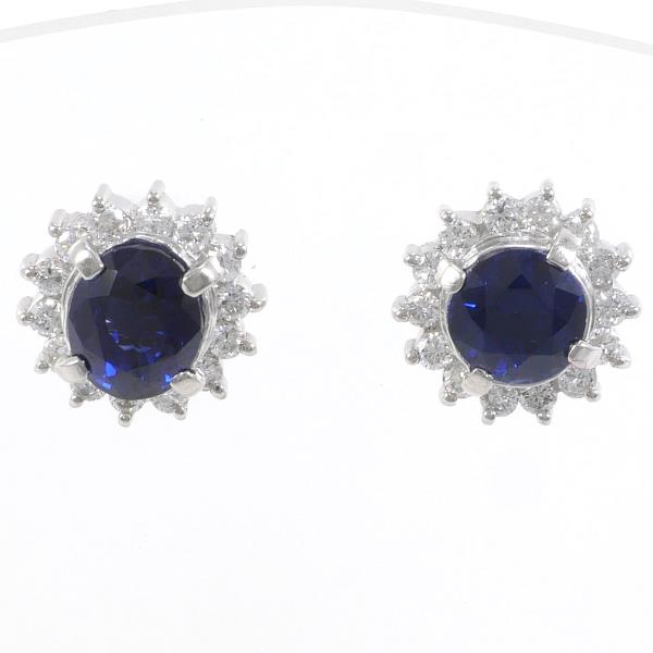 PT900 Platinum Earrings with Synthetic Sapphire 1.44ct, Synthetic Sapphire 1.11ct, and Diamond 0.5ct, Total Weight Approx. 5.2g, for Women