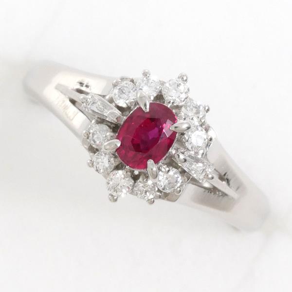 Platinum PT900 Ruby & Diamond Ladies Ring, Size 10.5, 0.31ct Ruby, 0.21ct Diamond, Total Weight Approx 4.8g