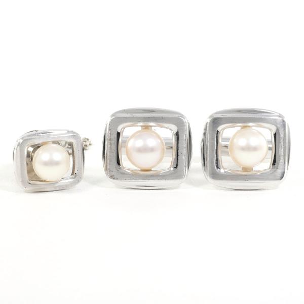 Men's Pearl Set Silver Alloy Pin Brooch and Cuff Set